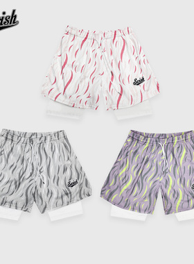 SWISH THE BALL IN柳叶系列美式运动假两件双层篮球短裤男三四分