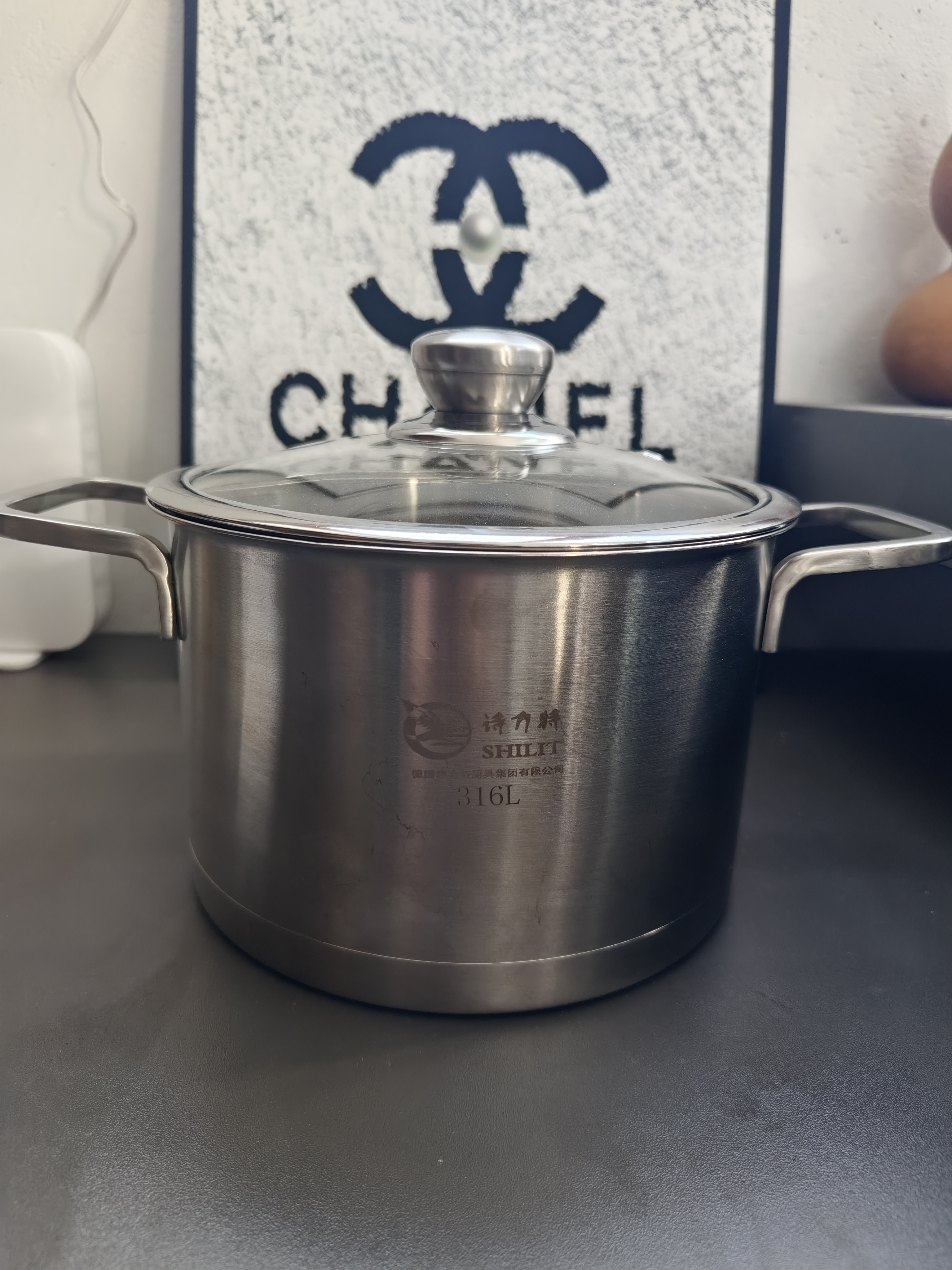 A14-瑕疵316L不锈钢加厚食品级双耳汤锅玻璃盖