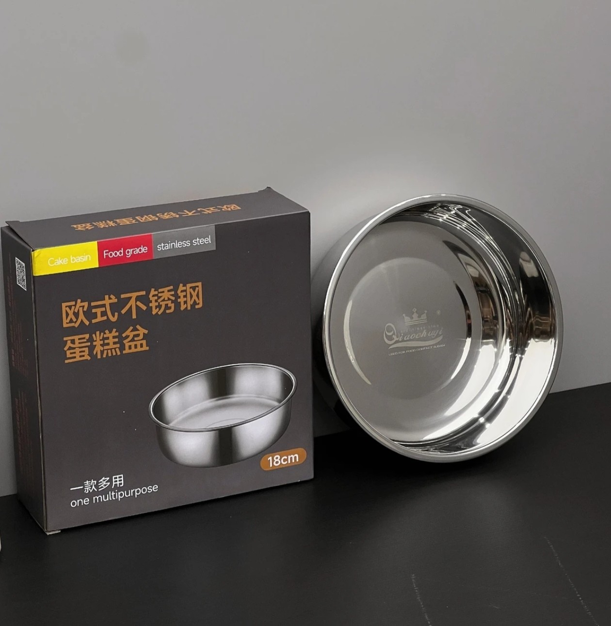 A215-欧式蛋糕盘304不锈钢加厚凉皮圆盘锣锣菜家用加深平底圆形