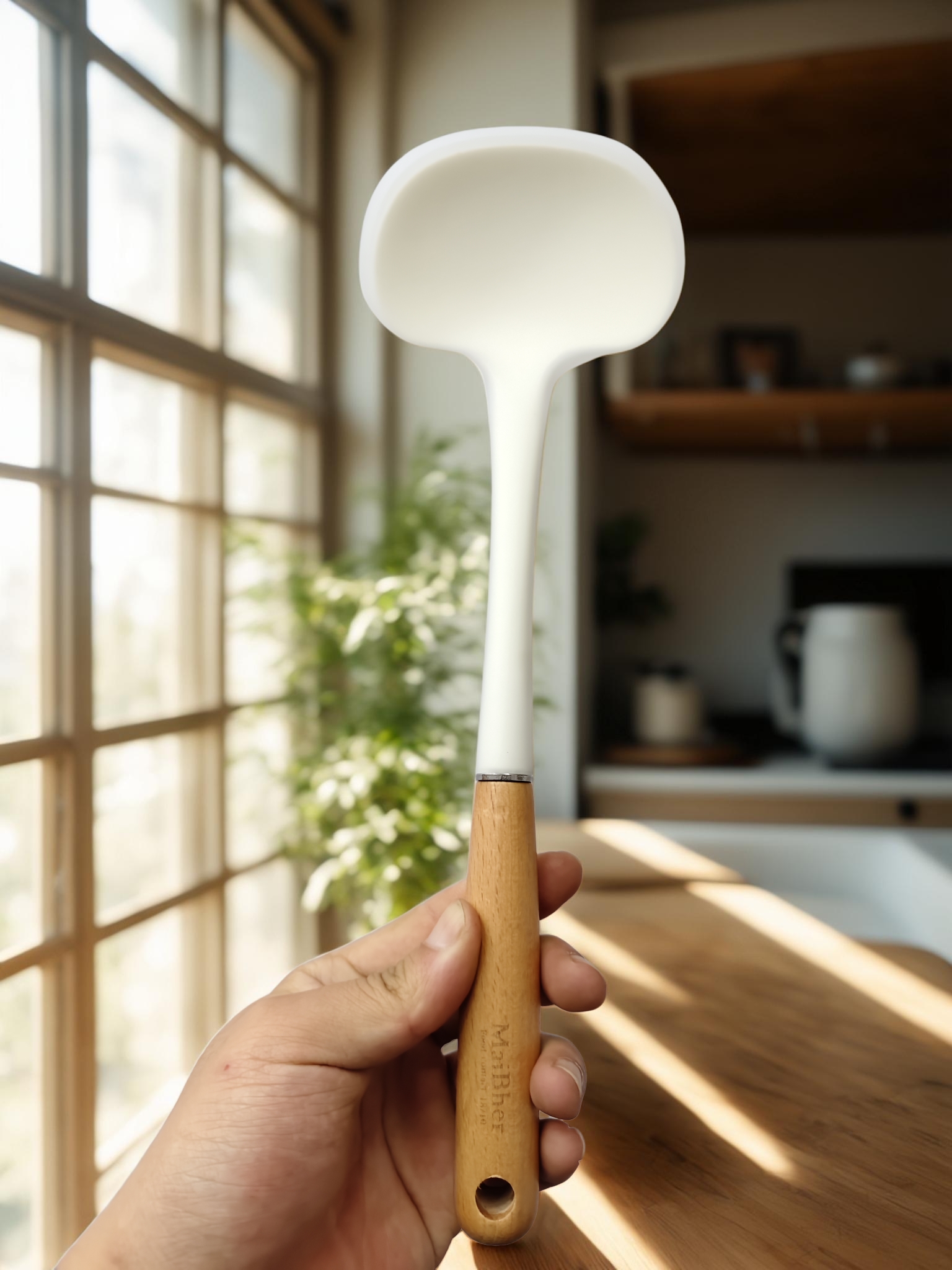 Q1迈宝赫木柄食品级硅胶蘑菇铲高颜值涂层锅专用耐高温