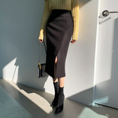 2024秋冬季 一步裙 高腰显瘦毛呢包臀半身裙气质百搭中长款 新款 韩版