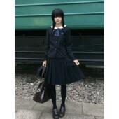 胖MM大码 JK制服甜美韩系穿搭绀裙子套装 学生新款 圆领绀色外套西装