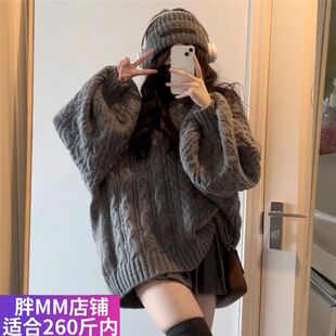 胖MM大码慵懒风复古加厚V领宽松毛衣女学生秋冬遮肚百搭针织衫潮