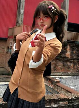 胖MM大码JK制服秋冬套头V领针织衫毛衣软妹叠穿基础款宽松上衣女