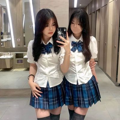 胖MM200斤特大码身泡泡袖纯欲日系衬衣jk制服裙套装短袖收腰衬衫