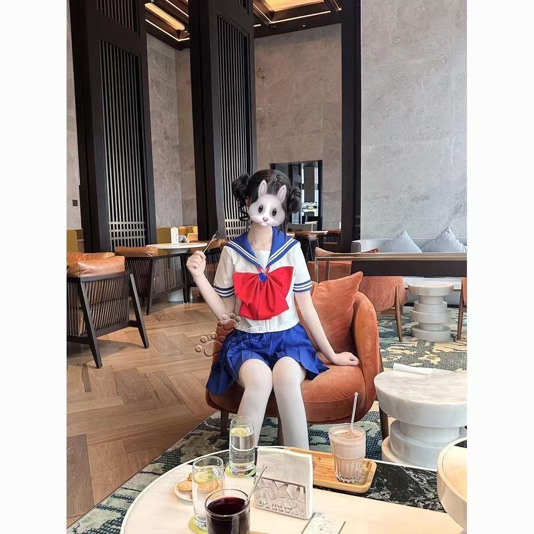 胖MM大码水手服美少女战士套装稀有色jk制服短裙粉色蓝色短袖衬衫