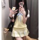 胖MM大码 日系JK制服学院风叠穿软妹套装 马甲背心柚月jk格裙狗短裙