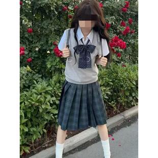 胖MM大码原创JK制服针织衫无袖马甲背心夏季新品半身裙jk海苔格裙