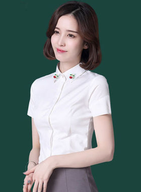 胖MM200斤特大码短袖衬衫女职业OL正装新款白色衬衣修身工作服