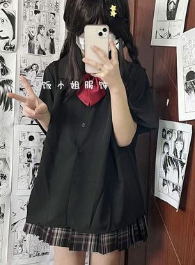 胖MM200斤特大码学院风jk衬衫女校供感基础款黑色衬衣百褶裙套装