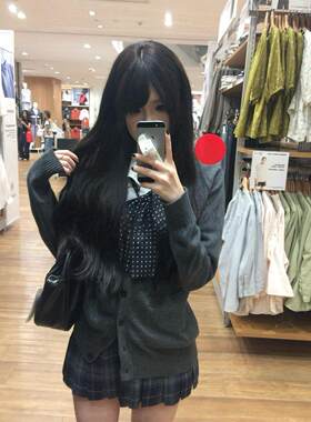 胖MM大码JK制服早秋学院风甜妹纯色简约针织衫毛衣叠穿jk格裙套装
