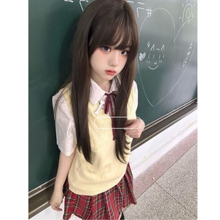 胖MM大码 小辣椒JK制服日系马甲背心女夏季 学院针织衫 红色格裙套装