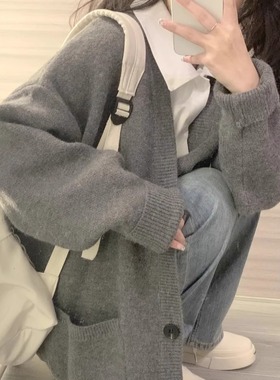 胖MM200斤特大码韩版高级感软糯灰色开衫毛衣女慵懒风针织衫外套