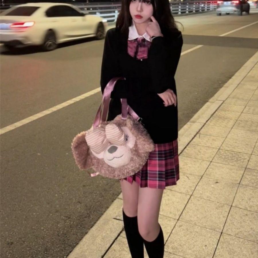 胖MM大码学院风格裙长袖日系JK制服纯色套头秋冬毛衣针织衫套装女
