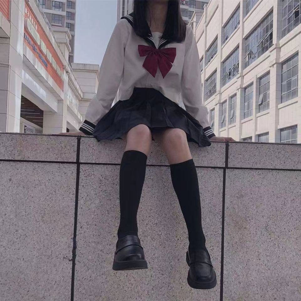 胖MM200斤特大码不良短裙校园风黑三本基础款jk制服裙水手服套装