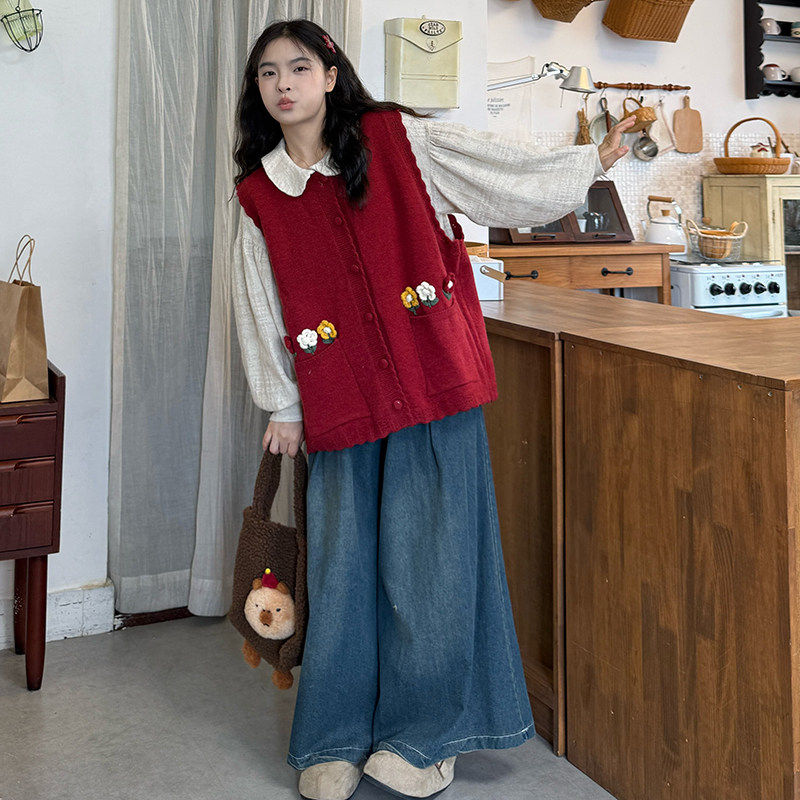 胖MM大码红色复古叠穿马甲外套女新款宽松显瘦单排扣百搭无袖马夹,女装/女士精品,马夹,淘宝优惠券,粉丝福利购,淘宝优惠卷