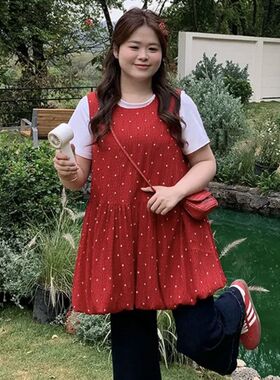 胖MM大码女装法式圆领波点无袖连衣裙2026夏季叠穿显瘦气质花苞裙