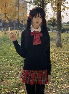 胖MM大码秋冬款黑色针织衫毛衣叠穿基础款衬衫原创小辣椒短裙套装