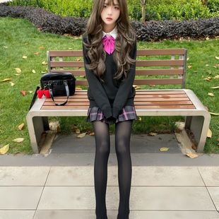 胖MM大码德兰西/k制服校供格裙长袖秋冬套头针织衫毛衣学院套装女