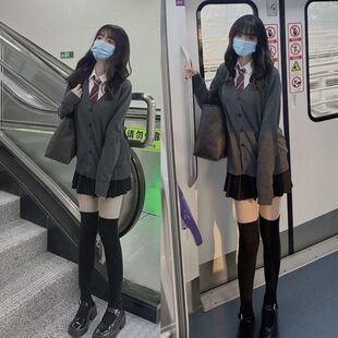 外套女衬衫 学院风针织开衫 学生半身短裙 三件套装 胖MM200斤特大码