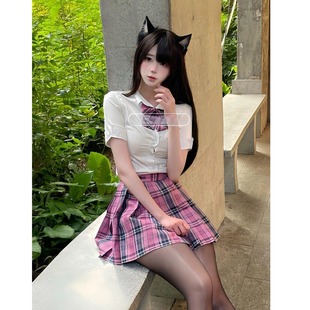 衬衣夏季 胖MM大码 显瘦辣妹短袖 日系jK制服衬衫 JK格裙一整套女 修身