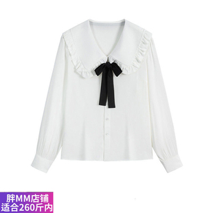 衬衫 女 甜美小清新蝴蝶结白色简约上衣设计感小众秋冬长袖 胖MM大码