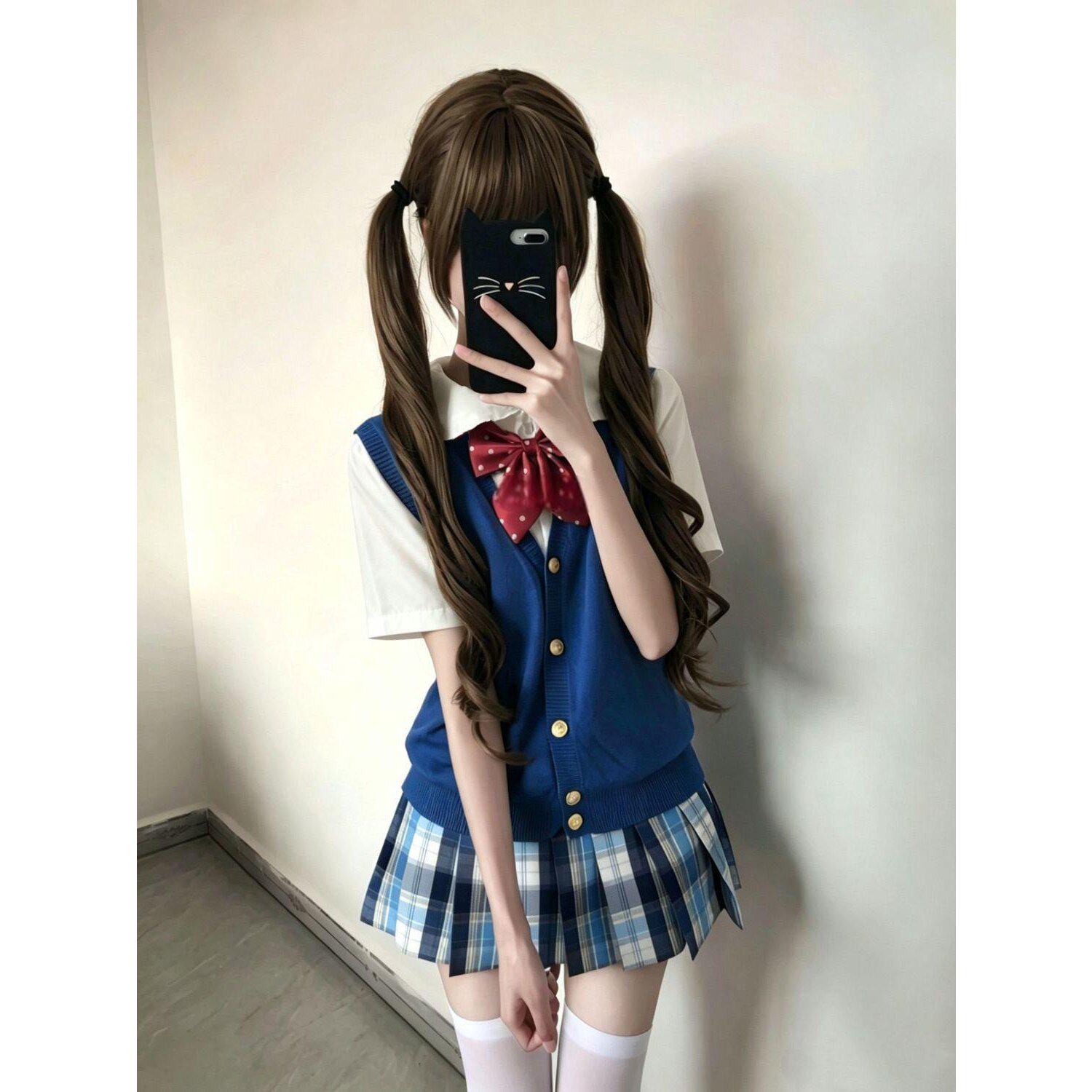 胖MM大码jk【气泡水】校供感格裙半身裙百褶裙日系学院风套装甜美