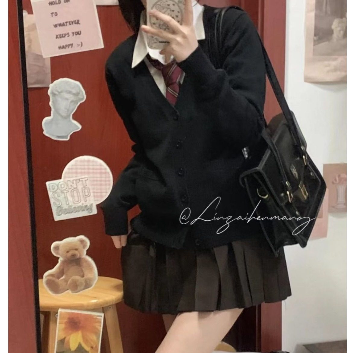 胖MM大码春秋长袖学院风韩系百搭JK制服开衫毛衣套装insV领针织衫