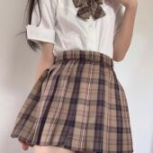胖MM200斤特大码 小棕同格精灵学院jk制服半身裙双鱼座棕色格裙女