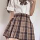 胖MM200斤特大码 小棕同格精灵学院jk制服半身裙双鱼座棕色格裙女
