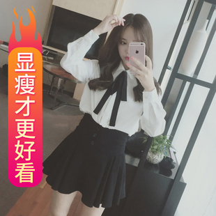 胖mm200斤职业蝴蝶结领带衬衫女长袖秋冬加绒白衬衣学院风加肥款