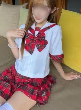 胖MM大码JK制服苏格兰水手服红格裙学生学院风校供感短裙一整套装