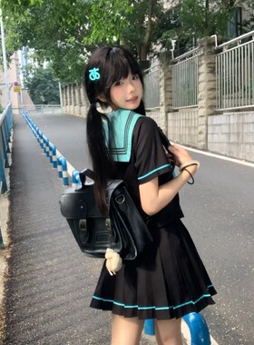 胖MM大码制服【青本绘】原创jk制服水手服夏季日系学院风短袖套装