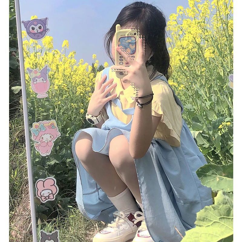 胖MM200斤特大码学院风连衣裙背带裙温柔甜美娃娃领衬衫两件套