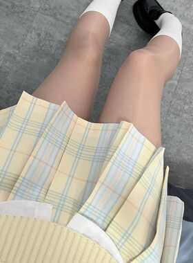 胖MM大码【柚月】jk制服原创格裙格裙学院风浅黄色半身裙女夏学生