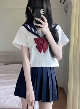 胖MM大码基础款jk制服黑三本中间服学生短袖水手服套装甜美风制服