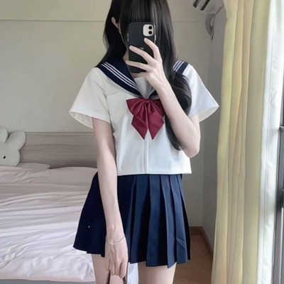 胖MM大码基础款jk制服黑三本中间服学生短袖水手服套装甜美风制服