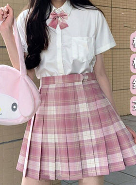 胖MM大码JK制服裙夏季长袖日系半身裙女百褶裙学生学院风两件套装