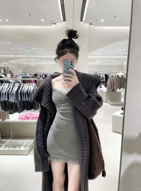 胖MM200斤特大码软糯针织开衫毛衣女显瘦慵懒风灰色韩款长款外套