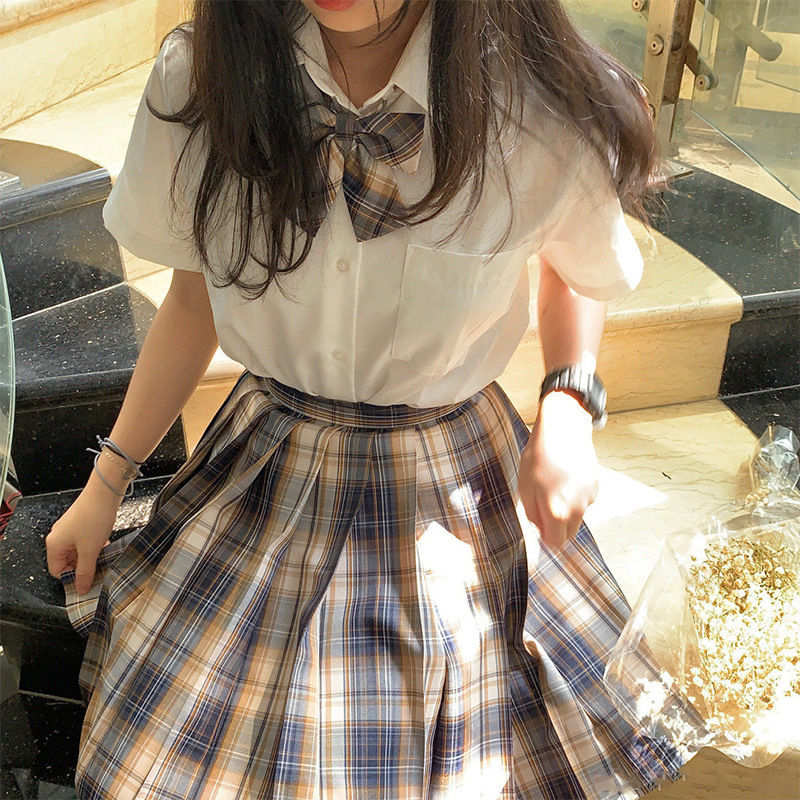 胖MM200斤特大码小熊的裙JK制服裙日系学生jk格裙短裙夏季短袖女