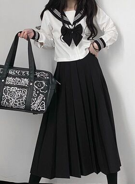 胖MM200斤特大码jk制服裙长裙黑三本水手服衬衫学院风学生制服