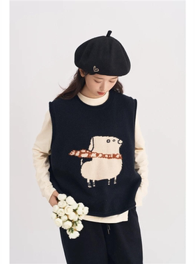 胖MM200斤特大码卡通显瘦无袖女新款韩宽松复古趣味针织套头马甲