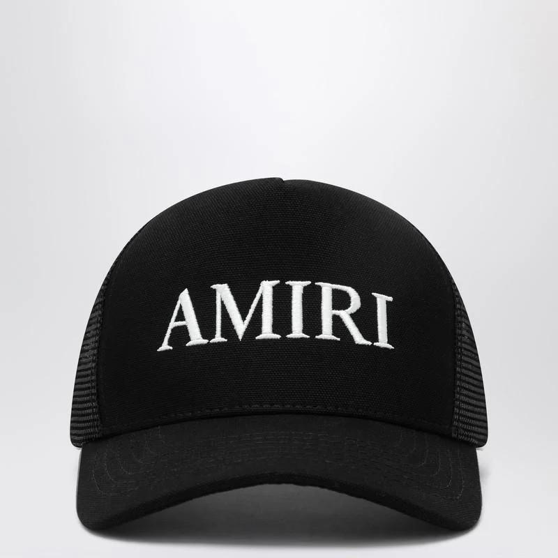 Amiri黑色棒球帽字母印花可调后扣透气网面