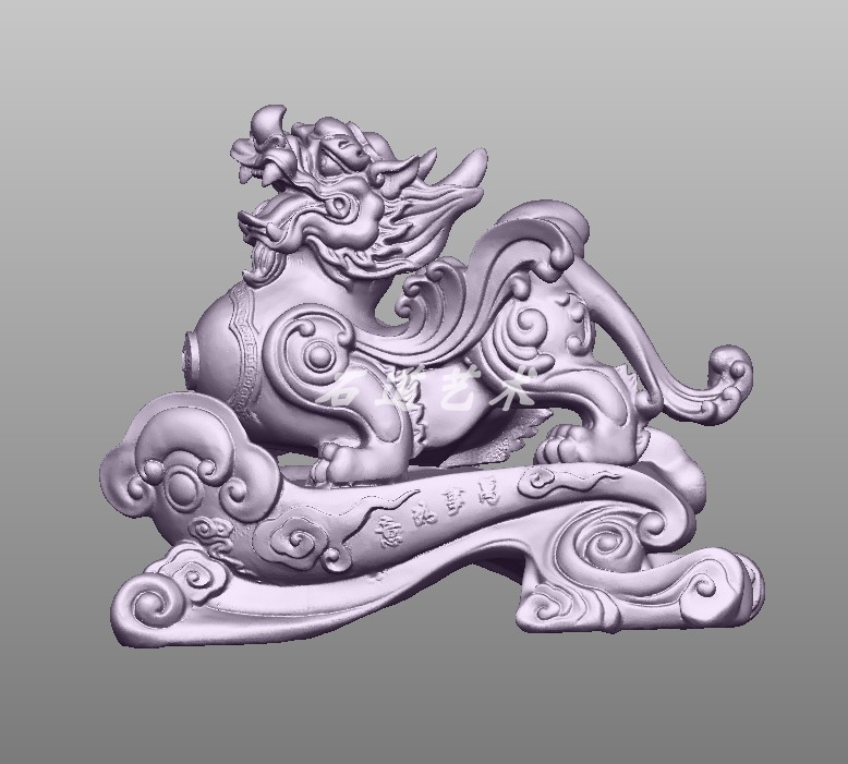 招财凶猛貔貅圆雕图祥云万事如意底座三维立体stl文件3d雕刻图