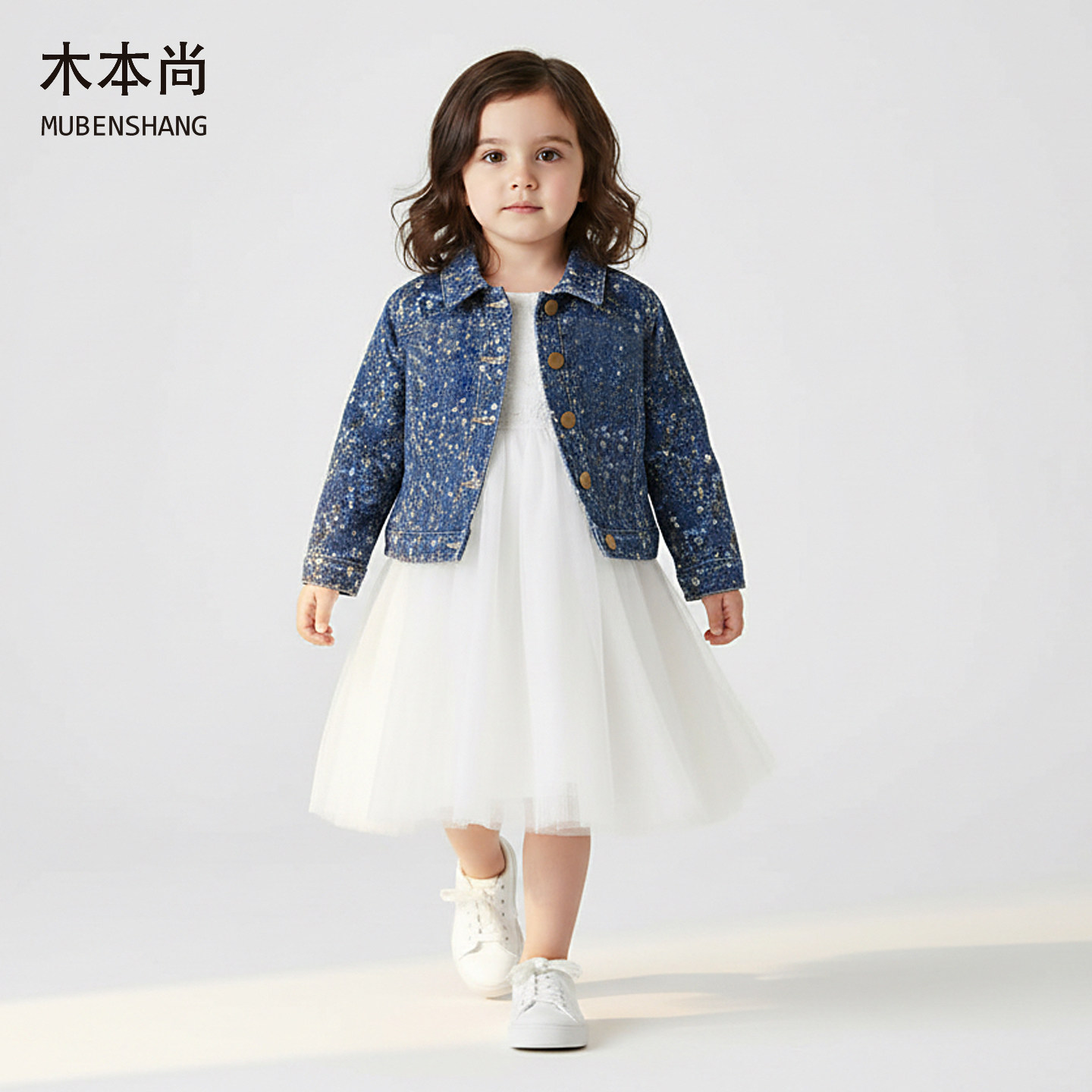 木本尚女童春装外套碎花仿牛仔印花翻领甜美可爱宝宝衣服2026新款