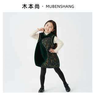 木本尚女童冬装汉服旗袍裙2026新款宝宝夹棉拜年服过年衣服提花