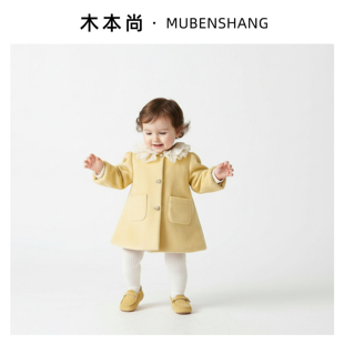 木本尚女童冬装夹棉加厚外套中长款2026宝宝呢子大衣防寒保暖过年