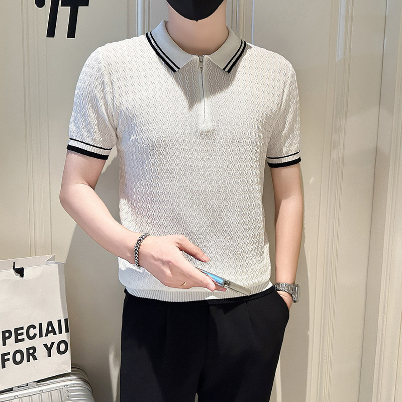 A135-6129 男士PL领春夏秋针织短袖 冰丝短袖 P55控78图片