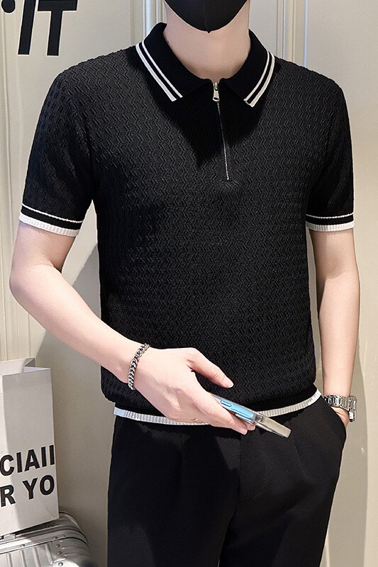A135-6129男士PL领春夏秋针织短袖冰丝短袖P55控78,男装T恤,电商A135（原星座819）