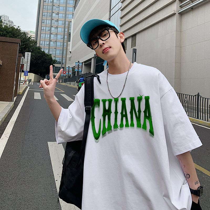 C311-T66夏季字母印花T恤潮短T个性印五色P25控39,男装T恤,电商A135（原星座819）